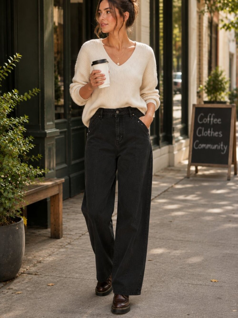Pilcro Anthropologie Relaxed Elastic-Back Wide-Leg Pants Washed Black SP